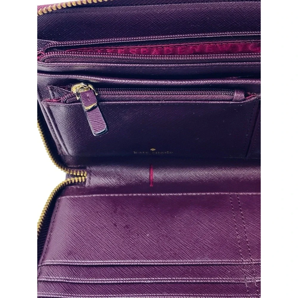 Kate Spade New York Laurel Way Talla Texture Deep Plum Leather Zip AroundWallet